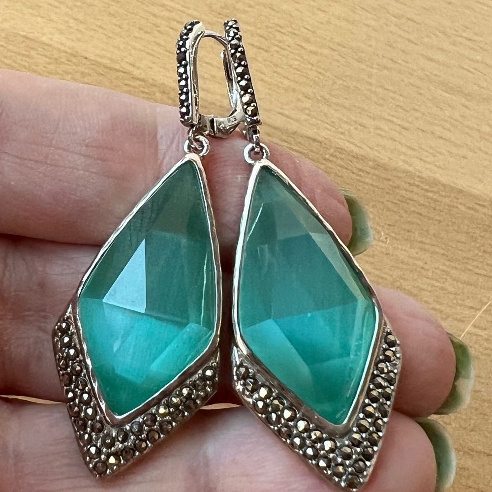 JUDITH JACK MINT GREEN QUARTZ DOUBLET DANGLE DROP LEVER BACK EARRINGS 925SS BNWT